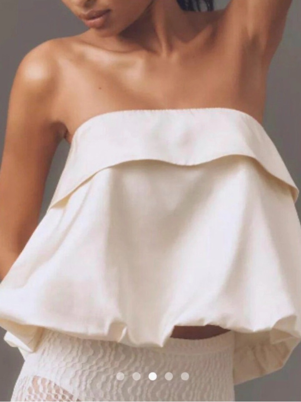 Anthropology Mare Buble Strapless Ruffle Peplum Top in Cream